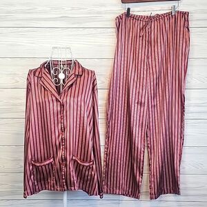 Ambrielle Satin Pink Striped Pajama Set Women's Size XL